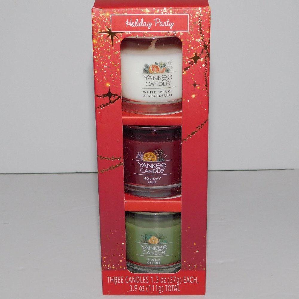 Yankee Candle 1.3oz Holiday Party Scent Mini Candles 3 Pc Gift Set - New